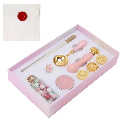Miniatura 6 de Jeanoko Kit de sellos reemplazables con patrones de sello de cera con broche de mango de sello de madera para el hogar, escuela, oficina, invitación
