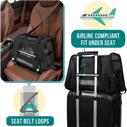 Miniatura 6 de PetAmi Transportador de mascotas aprobado por aerolíneas para gatos, transportador de perros de lados suaves para perros pequeños, suministros