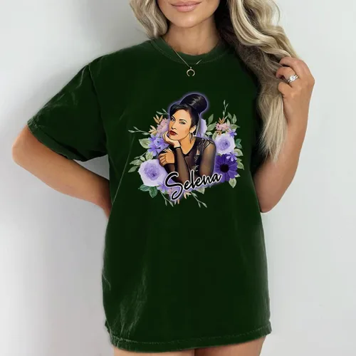 Miniatura 2 de Camiseta floral Selenas - Camiseta con texto en inglés "Anything for Selenas", camiseta musical de reina de tejano