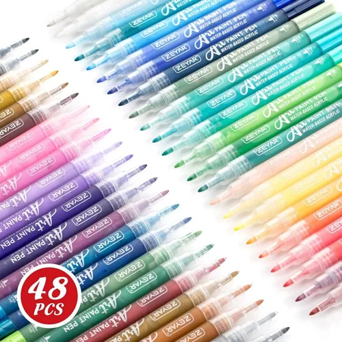 ZEYAR Rotuladores de Pintura Acrílica, Experto en Pintura sobre Piedras, Extra Fino, 48 Colores, Certificado AP, Tinta Permanente e Impermeable,