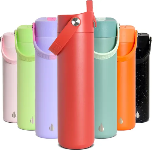 Miniatura 30 de Elemental Botella de agua aislada de 24 onzas con popote, botellas de agua con núcleo de acero inoxidable 100% a prueba de fugas para viajes, Beige