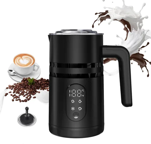 Espumador de leche, vaporizador de leche eléctrico 4 en 1 para café con pantalla de temperatura, calentador de leche automático desmontable y