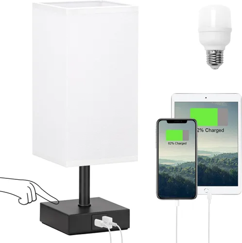 Miniatura 11 de Lámpara de mesa Ambimall con control táctil y 2 puertos de carga USB, lámpara de mesa de 3 modos para mesita de noche, lámpara de noche para A: rosa