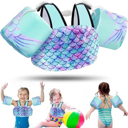 Miniatura 14 de Vvinca Chaleco de natación para niños pequeños de 22 a 66 libras (2 a 6 años) - Flotadores de piscina 3 en 1 para niños con bandas de brazo