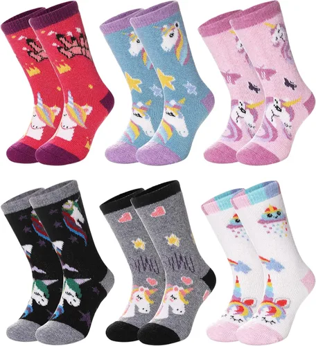 MQELONG Calcetines de lana para niños y niñas, de invierno, de lana cálida, para senderismo, botas gruesas, calcetines acogedores, 6 pares