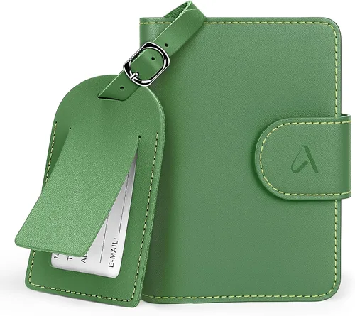 ALLIVE Soporte para pasaporte para viajes, soporte para pasaporte Rfid para mujeres y hombres, funda de pasaporte de cuero genuino para viaje con