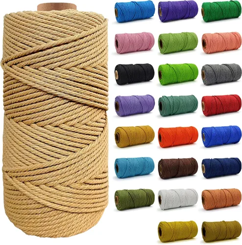 Miniatura 21 de Cuerda de Algodón 8mm x 20 Yardas - Cuerda de Macramé Natural Sin Blanquear - Cuerda de Algodón Trenzada de 3 Hilos para Colgar en la Pared, Blanco