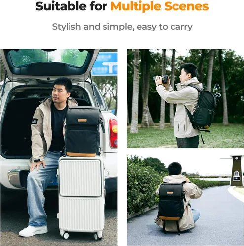 Miniatura 6 de K&F Concept Funda para cámara de 22L para fotógrafos, bolsas de cámara de gran capacidad con cubierta impermeable, compartimento para laptop de 15.6