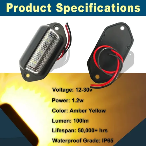 Miniatura 3 de 2 luces LED ámbar amarillas para placa de matrícula, 12V-24V DC impermeable 6-SMD lámpara de placa de matrícula luz trasera, para camión SUV