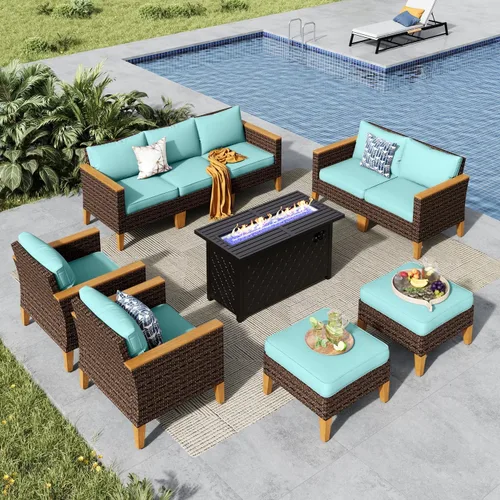 Miniatura 48 de MFSTUDIO Juego de 2 muebles de ratán para patio, sofá biplaza de mimbre para exteriores, juego de conversación para jardín, piscina, patio trasero