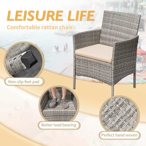 Miniatura 5 de Greesum Juego de muebles de patio de 3 piezas para exteriores, sillas de mimbre de ratán PE con cojín suave y mesa de centro de cristal para jardín
