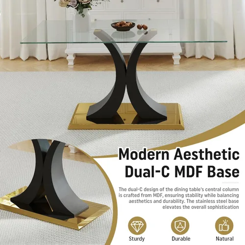 Miniatura 8 de Moderno juego de comedor de cristal de lujo para 6, 63 pulgadas, juego de vajilla rectangular minimalista grande para 6, juego de mesa de cocina