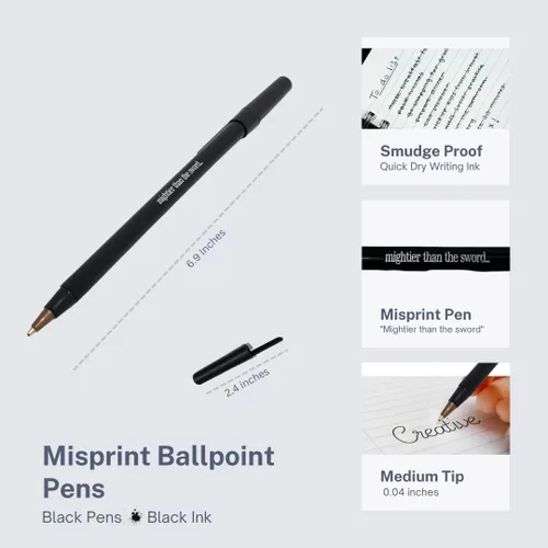 Miniatura 5 de Misprint Bolígrafos Bolígrafo Tinta Lote al por mayor Pluma negra y tapa (1000)