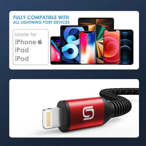Miniatura 8 de Cable de carga para iPhone [certificado MFi de Apple], paquete de 3 cables USB-A a Lightning de 3 pies, cable de carga rápida trenzado de nailon