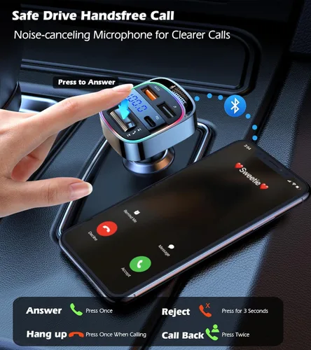 Miniatura 4 de LIHAN Adaptador de coche Bluetooth 5.4 para automóviles antiguos, transmisor FM de carga rápida PD de 54 W, llamadas manos libres, GPS transparente