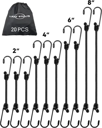 Miniatura 14 de Cuerdas elásticas ajustables de 18 pulgadas con ganchos, ajuste flexible de 6.5 a 18 pulgadas, correas elásticas negras con elasticidad superior
