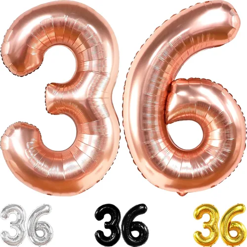 KatchOn, Globos de oro rosa con el número 36, gigantes, 40 pulgadas, globos de aluminio de oro rosa con el número 36, decoraciones de feliz
