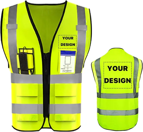 Miniatura 19 de Chaleco de seguridad de alta visibilidad reflectante con bolsillos y cremallera personalizado su logotipo ropa de trabajo de seguridad
