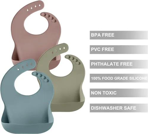 Miniatura 2 de PandaEar Set of 3 Silicone Baby Bibs, Waterproof Soft Adjustable Bibs for Babies Toddlers 10-72 Months