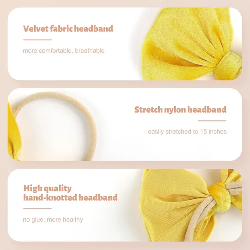 Miniatura 6 de YanJie Lazos de terciopelo para bebé niña, diademas de nailon suaves para recién nacidos, diademas hechas a mano para bebé, accesorios