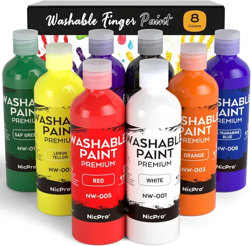 Miniatura 10 de Nicpro Juego de pintura lavable grande de 14 colores para niños (16.9 oz, 500 ml), suministros de pintura acrílica a granel no tóxicos, pintura