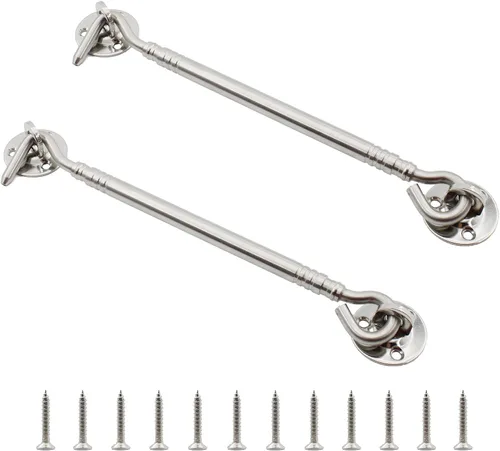Miniatura 8 de Paquete de 2 cerraduras de puerta de granero, gancho de puerta de acero inoxidable resistente con tornillos de montaje, pestillo de cerradura