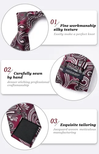 Miniatura 3 de HISDERN Corbatas para hombre, corbata de cachemira y bolsillo cuadrado tejido clásico floral para hombre, corbata de fiesta de boda