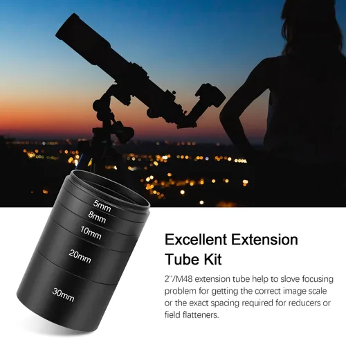 Miniatura 7 de Astromania Tubo de extensión, kit de 2 tubos de extensión para telescopios con M48x0.75 en ambos lados, longitud 0.197 in, 0.315 in, 0.394 in, 0.787