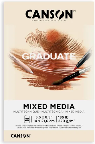 Canson Graduate Natural Mixed Media Pad, Sobrecubierta, 14x22 cm, 20 Hojas | Papel de Artista para Adultos y Estudiantes - Acuarelas, Medios Mixtos,