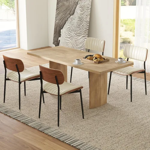 Miniatura 12 de HENGJIANYI Bentwood - Juego de 2 sillas de comedor modernas de piel sintética con patas de metal, sillas de cocina tapizadas de mediados de siglo