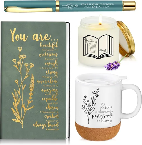 Miniatura 12 de Hushee 4 piezas de regalos cristianos para hombres, taza de café del hombre de Dios, diario de oración, vela perfumada, bolígrafo bíblico, regalos