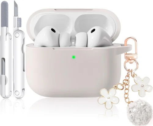 Miniatura 16 de Funda para AirPods Pro 2 con bonito llavero y bolígrafo de limpieza, funda de silicona suave para AirPods Pro de 2ª/1ª generación para mujeres