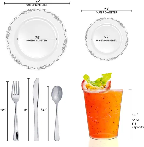 Miniatura 2 de Elegantes platos de plástico desechables, platos llanos de plástico, platos desechables para fiestas, platos de plástico desechables, platos