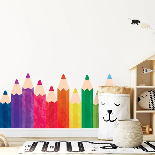 Miniatura 6 de Whaline 8 hojas de lápices de colores, calcomanías de pared, impermeables, lápices de acuarela, calcomanías educativas para despegar y pegar