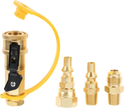Adaptador de conexión rápida de propano para RV, adaptador de conexión rápida de propano RV de 1/4 pulgadas con destello de 3/8 pulgadas x 1/4