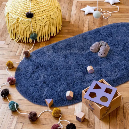 Miniatura 5 de Goideal Alfombra Esponjosa para Dormitorio, Alfombras de Área Ovaladas Pequeñas, Alfombra Shag de Cabecera Azul Marino Claro para Habitación