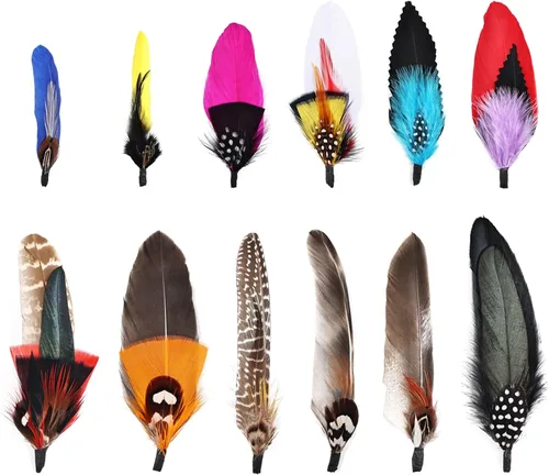 Miniatura 11 de 12 plumas para sombrero, plumas naturales surtidas para sombreros, coloridos pines de plumas reales para manualidades, sombreros de vaquero