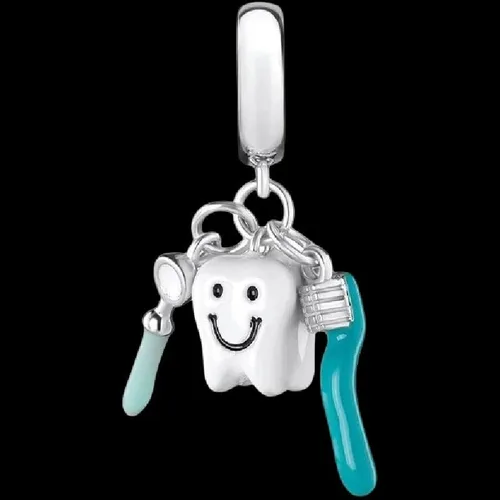 Miniatura 3 de Cepillo de dientes, dije de espejo de dientes y boca para pulsera o collar, plata de ley 925, Plata esterlina, No es una piedra preciosa