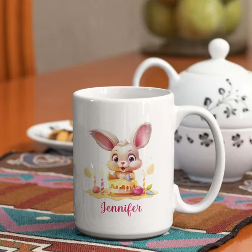 Miniatura 5 de Taza de viaje de cerámica personalizada de conejo, taza con nombre personalizado para los amantes de los conejos, taza de té con nombre temático