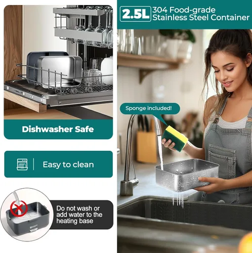 Miniatura 7 de Annie & Mia Design Fiambrera eléctrica para adultos, 100 W, 3.5 L, calentador de alimentos portátil de 2 capas, modo dual de 2.5 L + 1 litro
