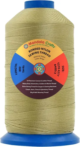 Miniatura 329 de Mandala Crafts - Hilo de nailon para coser cuero, tapicería, mezclilla y para trenzar el pelo; resistente, 1500 yardas, tamaño 69 T70 Marrón