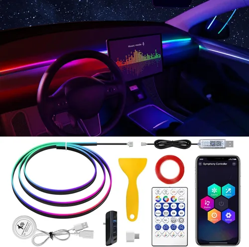 Dreamcolor - Tira de luz LED acrílica para interior de automóvil con interruptor de sensor de movimiento 60S y concentrador USB, tira de luz LED de