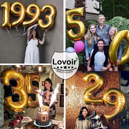 Miniatura 6 de Lovoir Globo dorado de 40 pulgadas, 10 dígitos gigantes, de papel de aluminio de Mylar para helio de 10º cumpleaños, decoración de celebración, oro