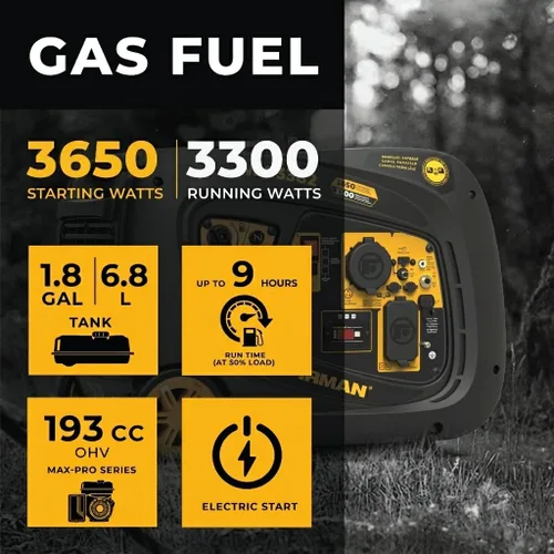 Miniatura 2 de FIRMAN Generador portátil con inversor de gas W03382, potencia de arranque eléctrico de 3650 W, silenciador silencioso de la serie Whisper, modo
