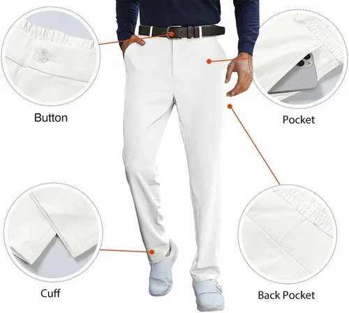 Miniatura 5 de JMIERR Pantalones de golf para hombre, elásticos, ajustados, para correr, viajes, trabajo, pantalones de vestir chinos para hombre