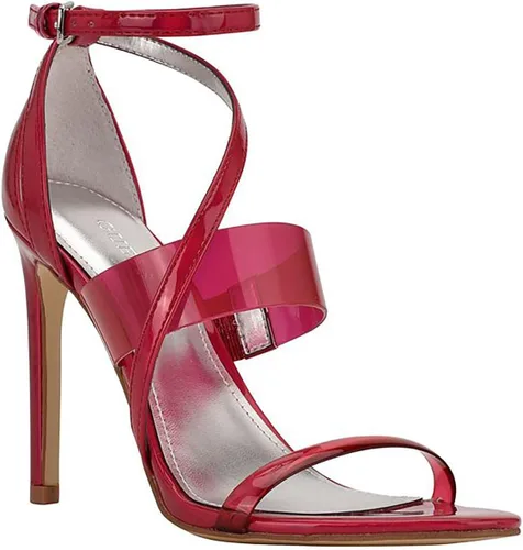GUESS Felecia - Sandalias brillantes con correa al tobillo para mujer, color rosa, 8.5 M (B,M), Rojo -