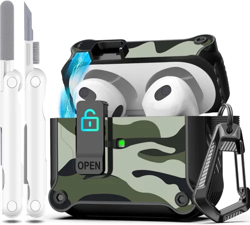 Miniatura 92 de R-fun - Funda para audífonos compatible con AirPods de 4.ª generación 2024, cubierta protectora de expulsión automática a prueba de caídas, puerto