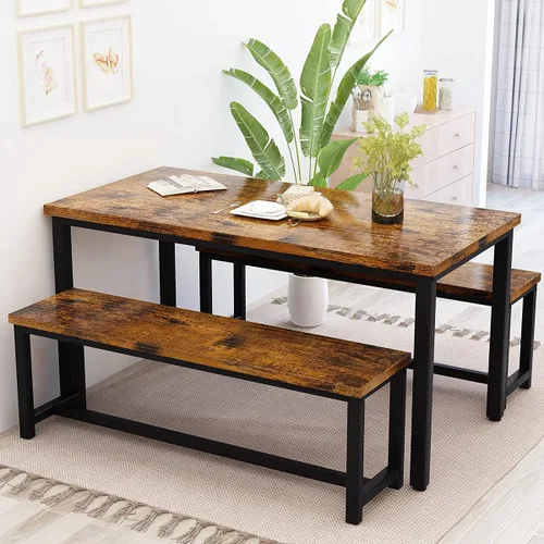 Miniatura 8 de Recaceik - Juego de mesa de comedor para 4, juego de mesa de cocina con 2 bancos de cena, mesa de desayuno de granja para apartamento de espacio