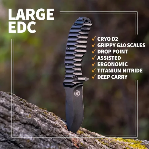 Miniatura 8 de Off-Grid Knives - Apagón de fuego rápido - Cuchillo plegable grande para acampar y EDC, acero de hoja criogénico D2, revestimiento de nitruro