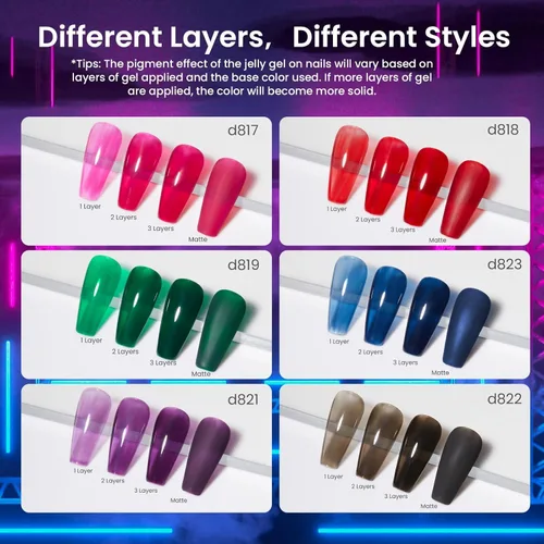 Miniatura 5 de Beetles Jelly Gel Polish Set - Esmalte de uñas de gel mágico, kit de 6 colores de Navidad, esmalte de uñas de gel rosa, rojo, negro, azul, verde